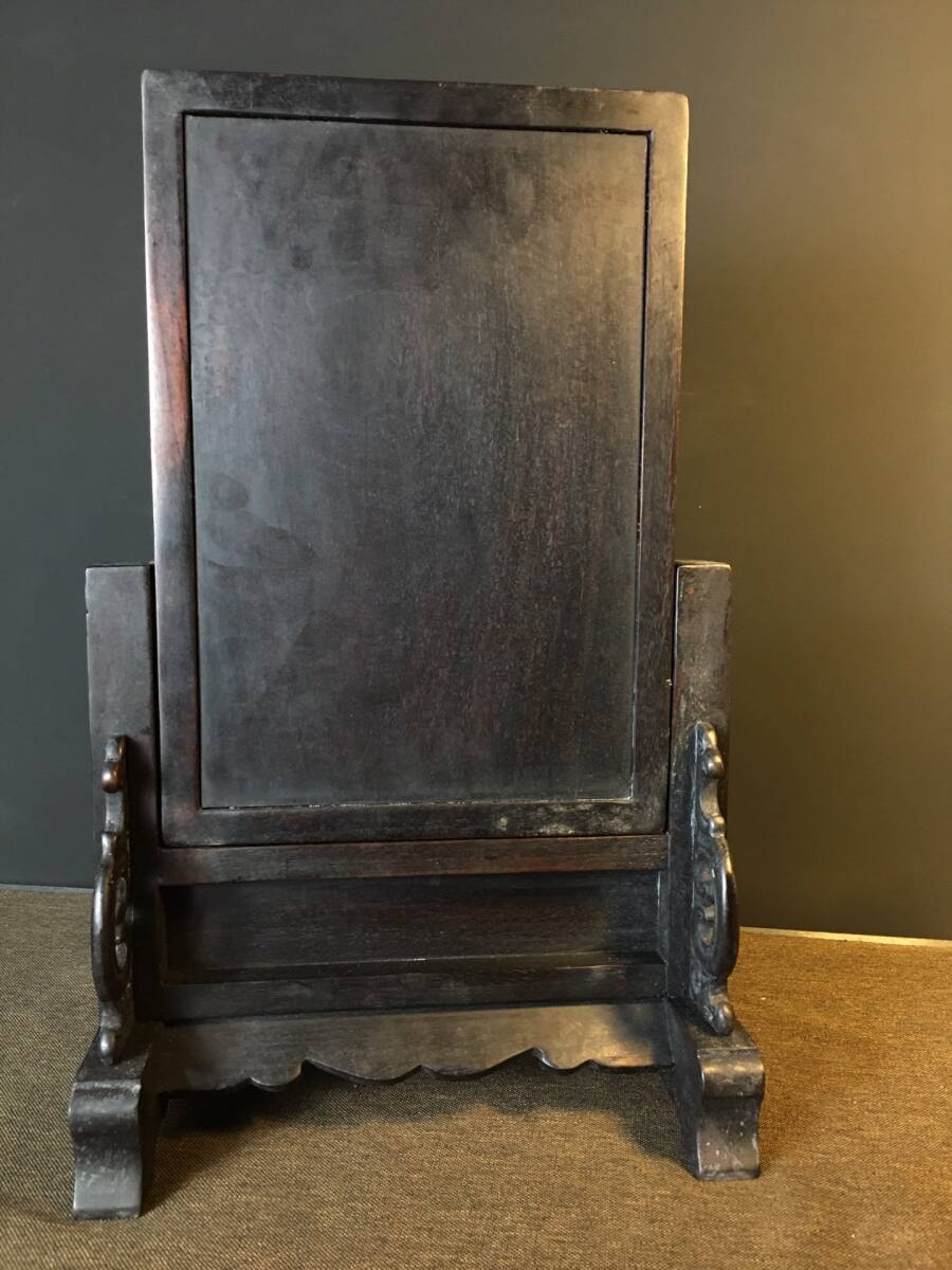 古木彫り 清時代 古檀木彫 紫檀 老玉 彫刻 寿星仏 屏風 書道具 文房具 時代物 旧家収蔵 細密彫 置物 賞物 唐物 文玩 gs10.7