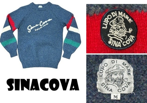 新品同然シナコバSINACOVA★ハンド刺繍＆ワッペン付き★セーター★ブルーグレー★M_画像1