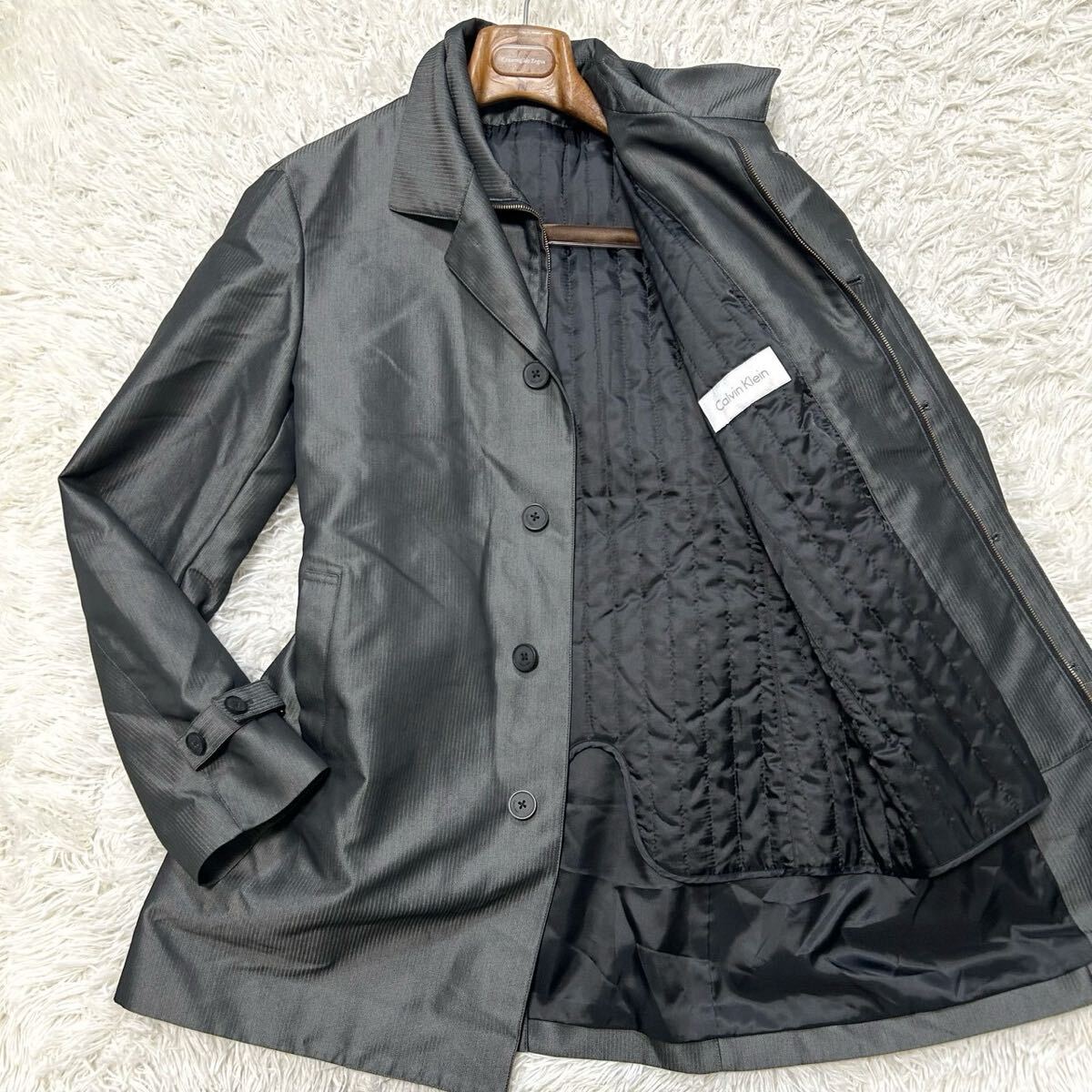 カルバンクライン【溢れる光沢感】Calvin Klein コート　ビジネスコート　アウター　ライナー　グレー　M〜L位_画像1