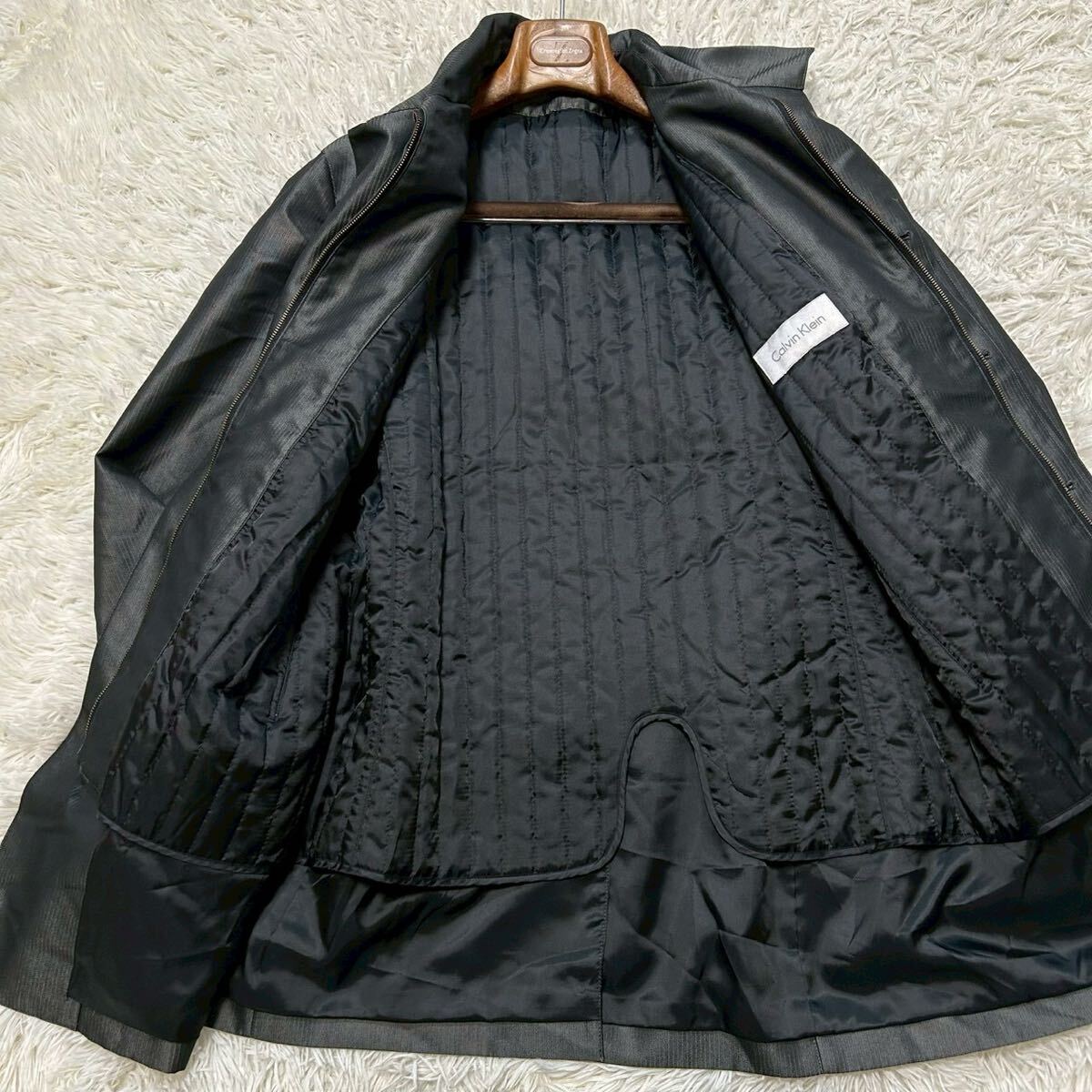 カルバンクライン【溢れる光沢感】Calvin Klein コート　ビジネスコート　アウター　ライナー　グレー　M〜L位_画像5