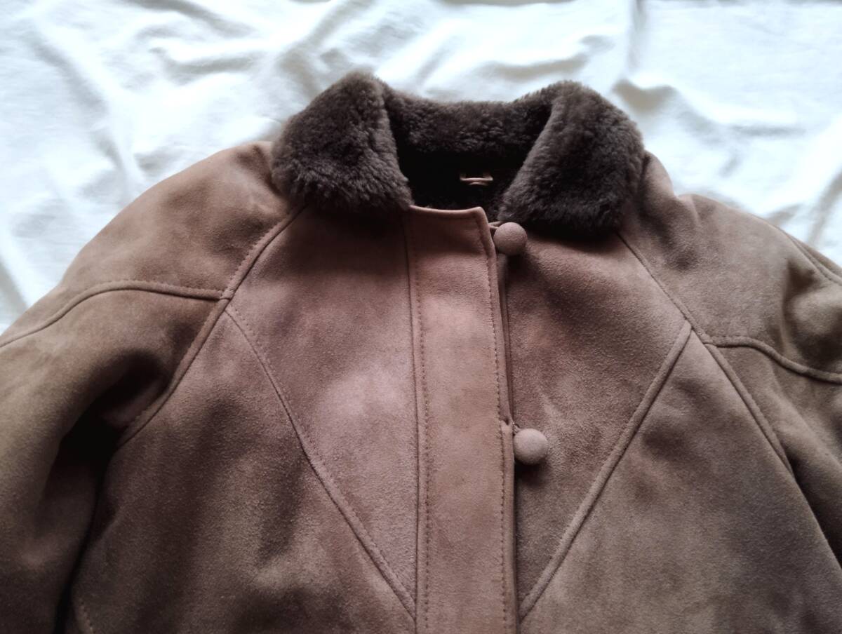 【羊革】リアルムートンレザーコート ボア ボマー Hide Shop ニュージーランド製 L_画像2