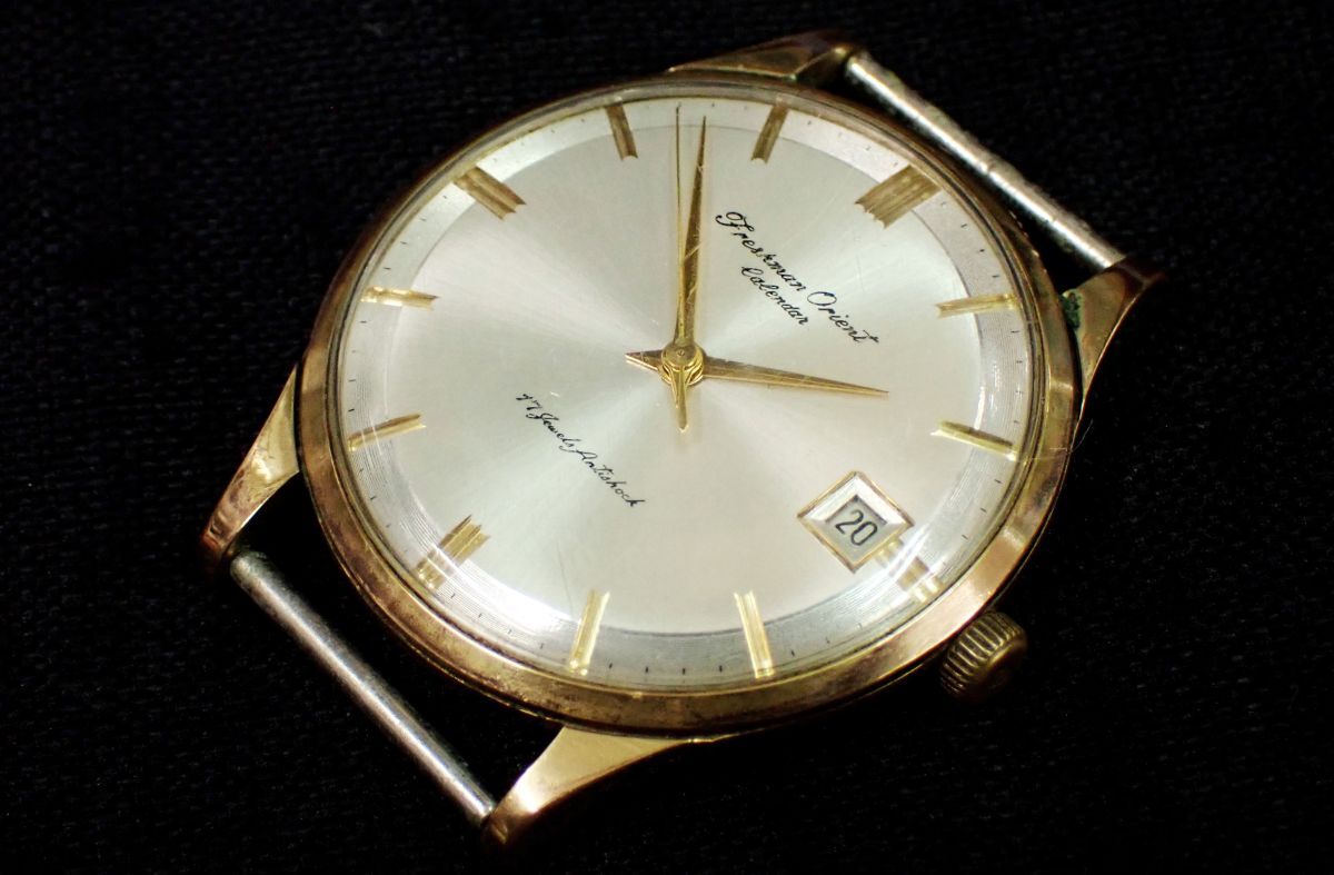 ▲腕時計249 Freshman Orient Calendar フレッシュマン オリエント カレンダー▲動作品/盤のみ/OGF I.24831/手巻き式/ゴールド/消費税0円の画像1