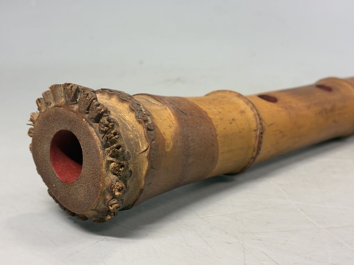 本時代 吉田晴風撰 菱雲 時代和楽器 竹製 竹笛 尺八 和楽器 琴古流 管楽器 内朱 長さ54㎝ 古美術品 _画像5