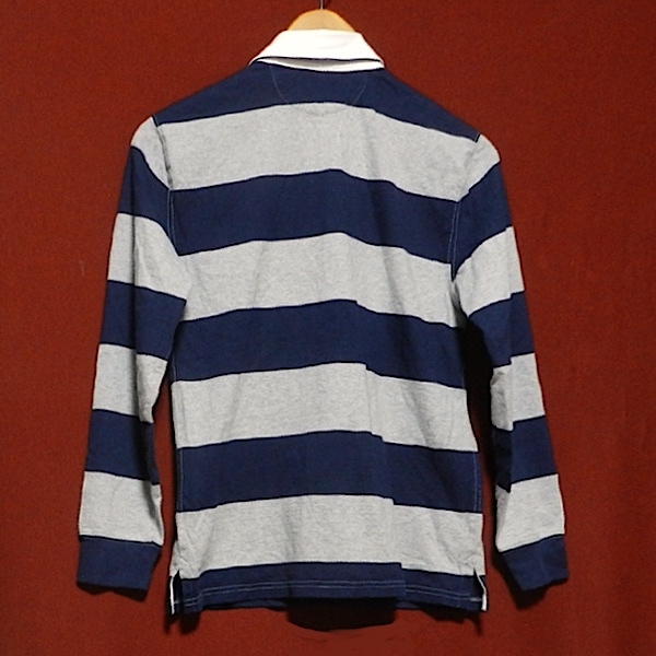 POLO RALPH LAUREN ラルフローレン RL ロゴ 幅広 ボーダー 長袖 ラガーシャツ ポロシャツ 紺 / グレー チェック柄 レディース L 美品_画像2