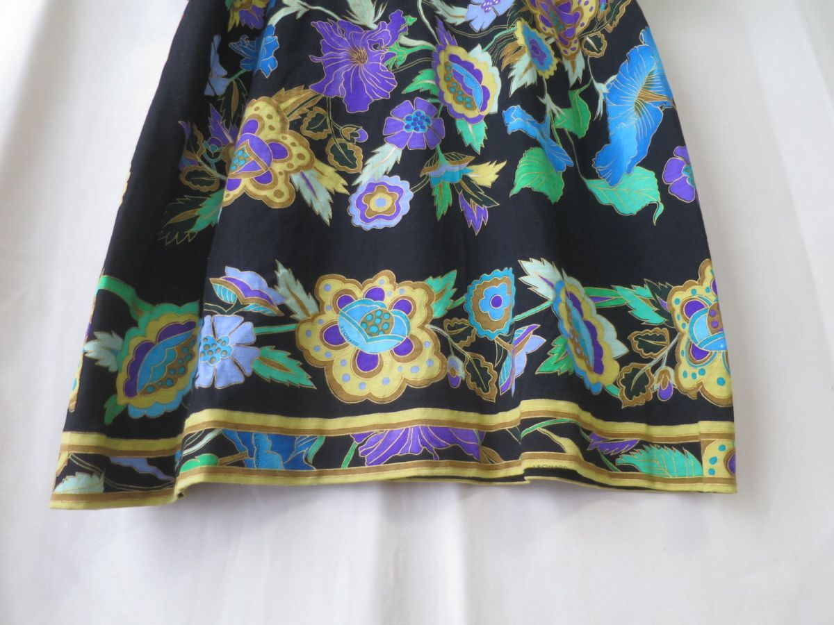 LEONARD　レオナール　毛×絹　ロングワンピース　LLサイズ　黒　金彩_画像3