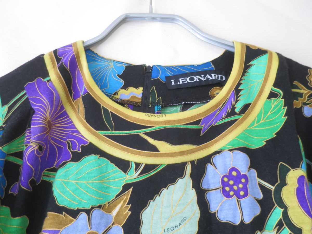 LEONARD　レオナール　毛×絹　ロングワンピース　LLサイズ　黒　金彩_画像5