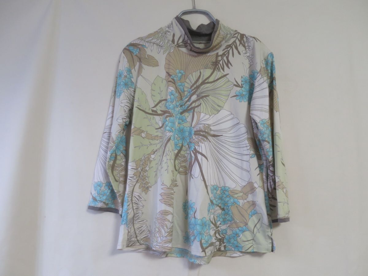 ボタニカル柄 ストレッチ ハイネックカットソー M~L_画像1