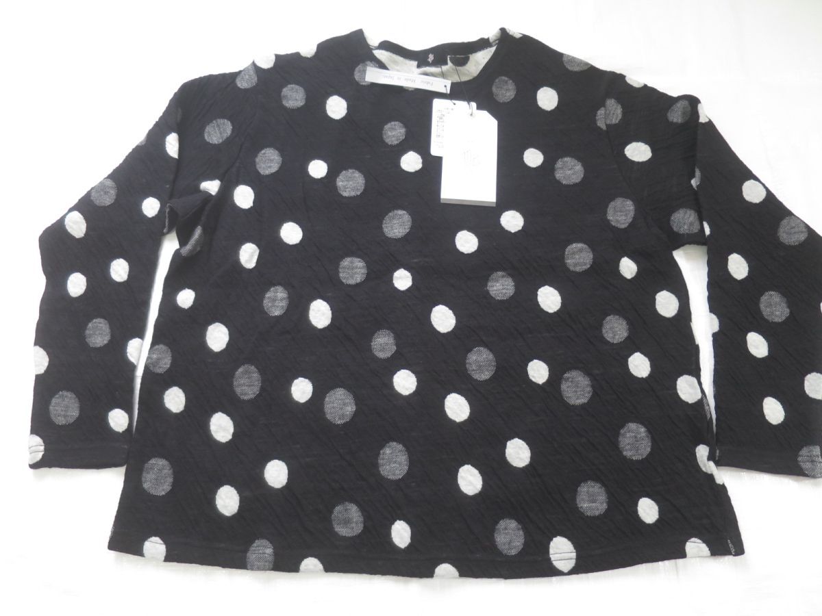 未使用タグ付　ティアラMB しわ加工　ウール混　黒ドットカットソー(_画像1