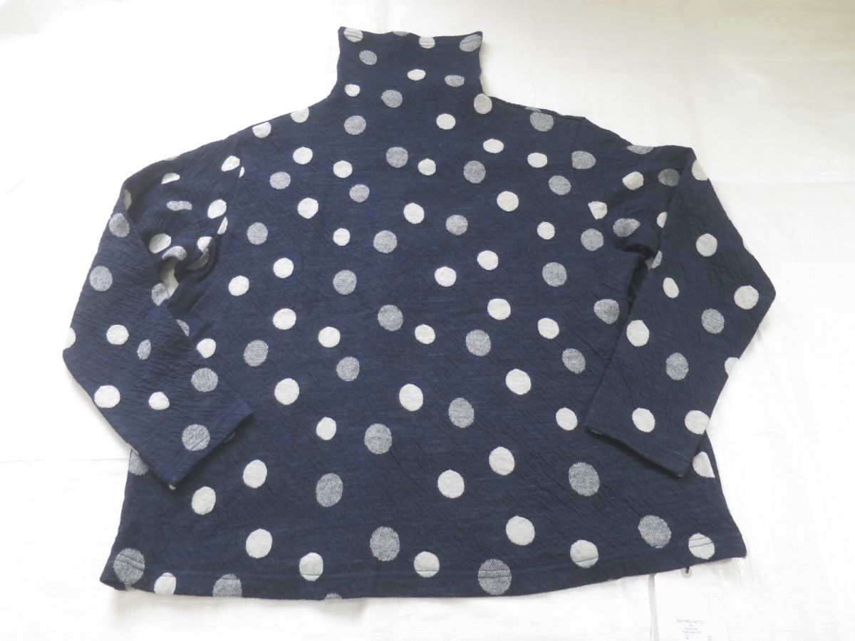 未使用タグ付　ティアラMB しわ加工　ウール混ハイネックドットカットソー　ネイビー系_画像1