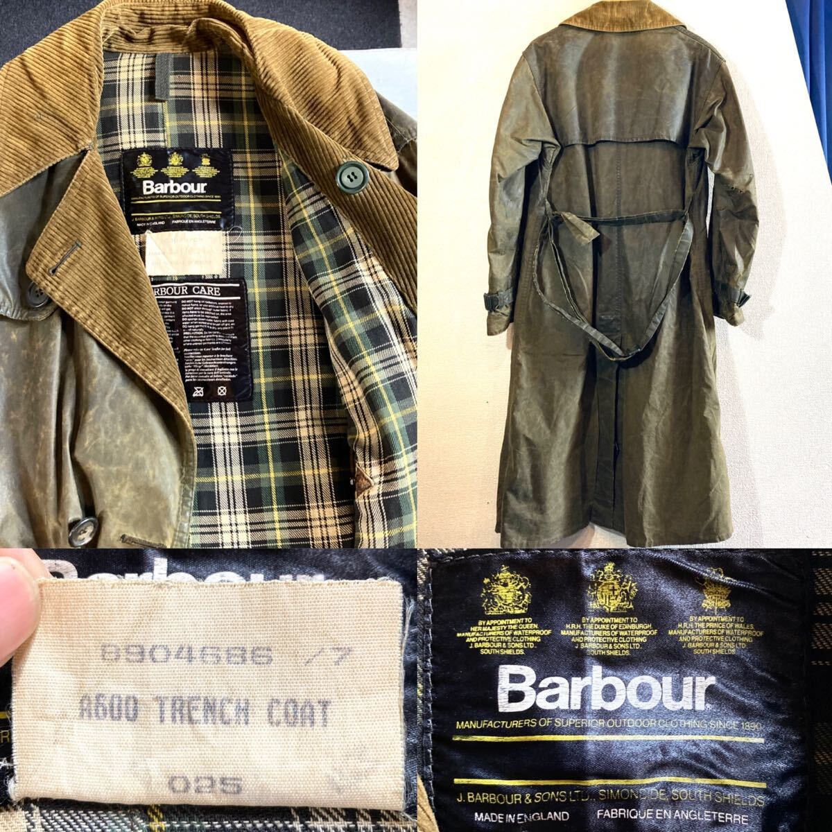 Barbour★80'sVINTAGE★トレンチコート★コーデュロイ★太畝★茶襟★舊3ワラント★ベルト付き★英國(guó)制★バブアー★ビンテージ★希少★レア