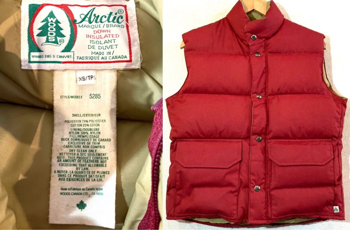 WOODS★70's-80'sVINTAGE★ダウンベスト★アウトドア★コットン:ナイロン★ダックダウン★羽毛★カナダ製★ウッズ★ビンテージ レッド 濃赤_画像3