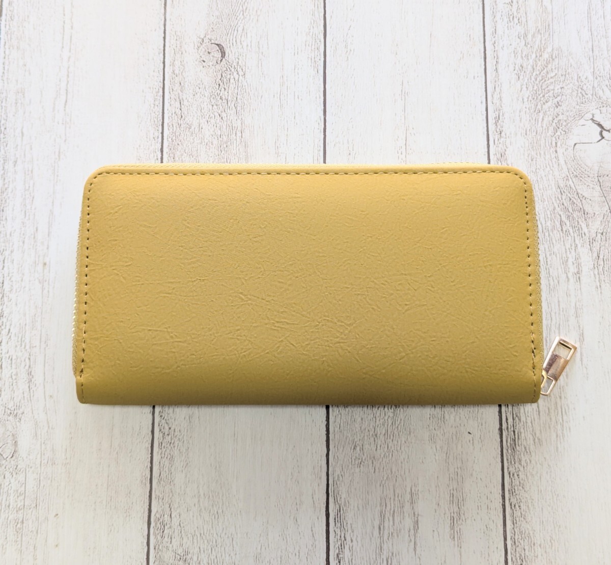 無地 シンプル 長財布 ラウンドファスナー 財布 マスタード 黄色_画像1