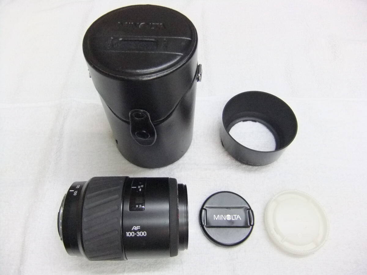 お32Y MINOLTA ミノルタ AF 100-300mm F4.5-5.6 ケース,キャップ,フード付 カビ,クモリなし 動作確認済_画像1