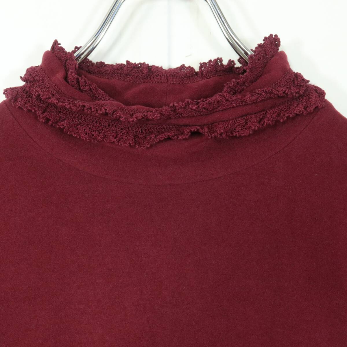 【美品】ピンクハウス★ハイネックカットソー サイズ3(M) ボルドー系 ニットレース付き♪無地 秋冬 z15789_画像2