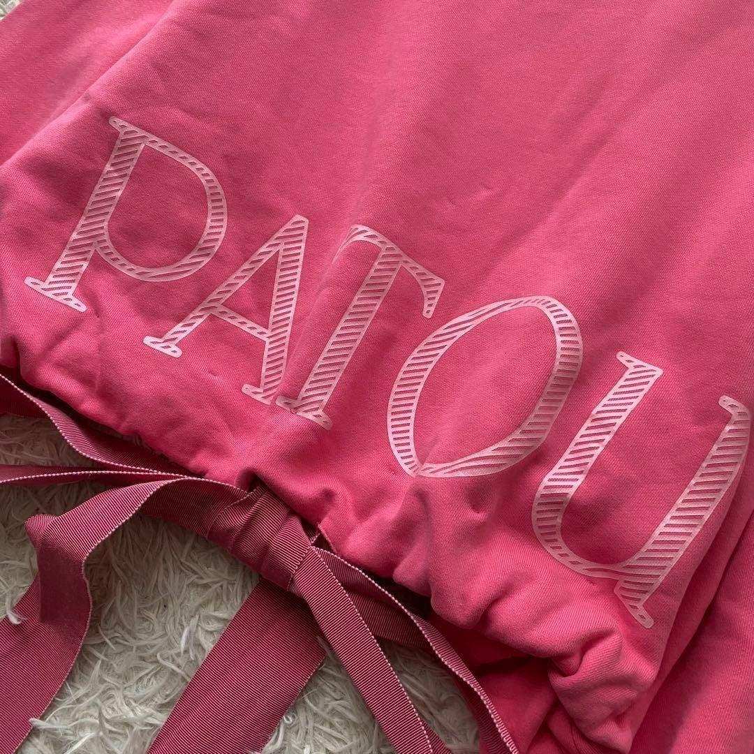 美品 PATOU パトゥ オーガニックコットン ロゴプリント クロップド ドローストリング スウェット オーバーサイズ リボン トレーナー ピンク_画像5
