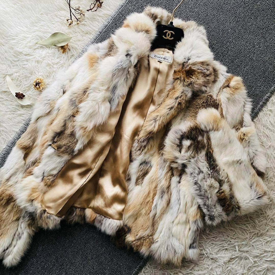 極美品 COLLTER トレンドショート丈 リアルファー 本毛皮 ラビットファー 三毛猫 毛皮コート ファーコート アウター レディース_画像4