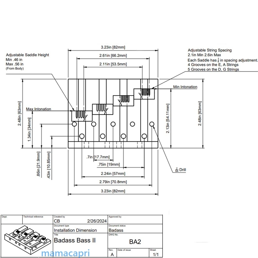 新品 Leo Quan Badass II Bass Bridge 4 String BB-3342-010レオ クアン バダス2 4弦 ベース ブリッジ クローム ALLPARTS オールパーツ_画像6