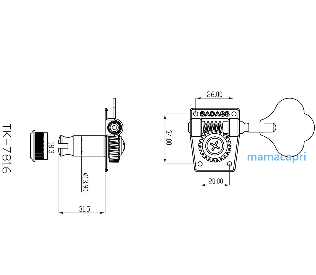 新品 Leo Quan Badass OGT Bass Keys Open Gear Large Post 4-in-line Set Chrome TK-7816-010レオ クアン バダス4連 ベース ペグAllparts_画像4
