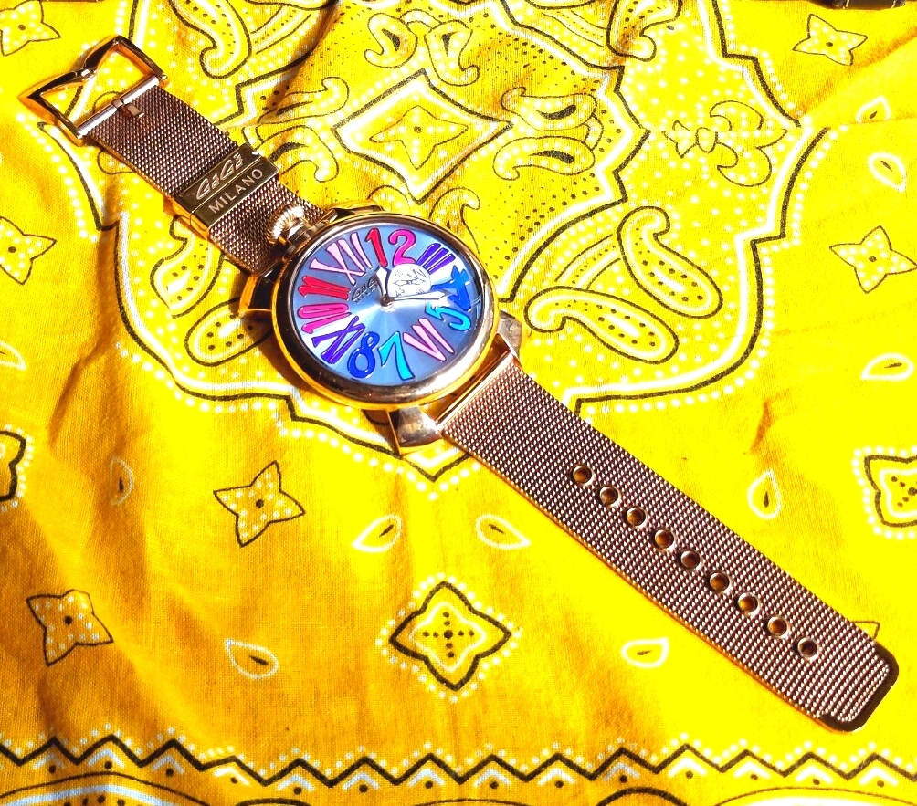 223.1円　【稼働品】ガガミラノ　マニュアーレ46　クォーツ　ケースゴールド　文字盤シルバー_画像7