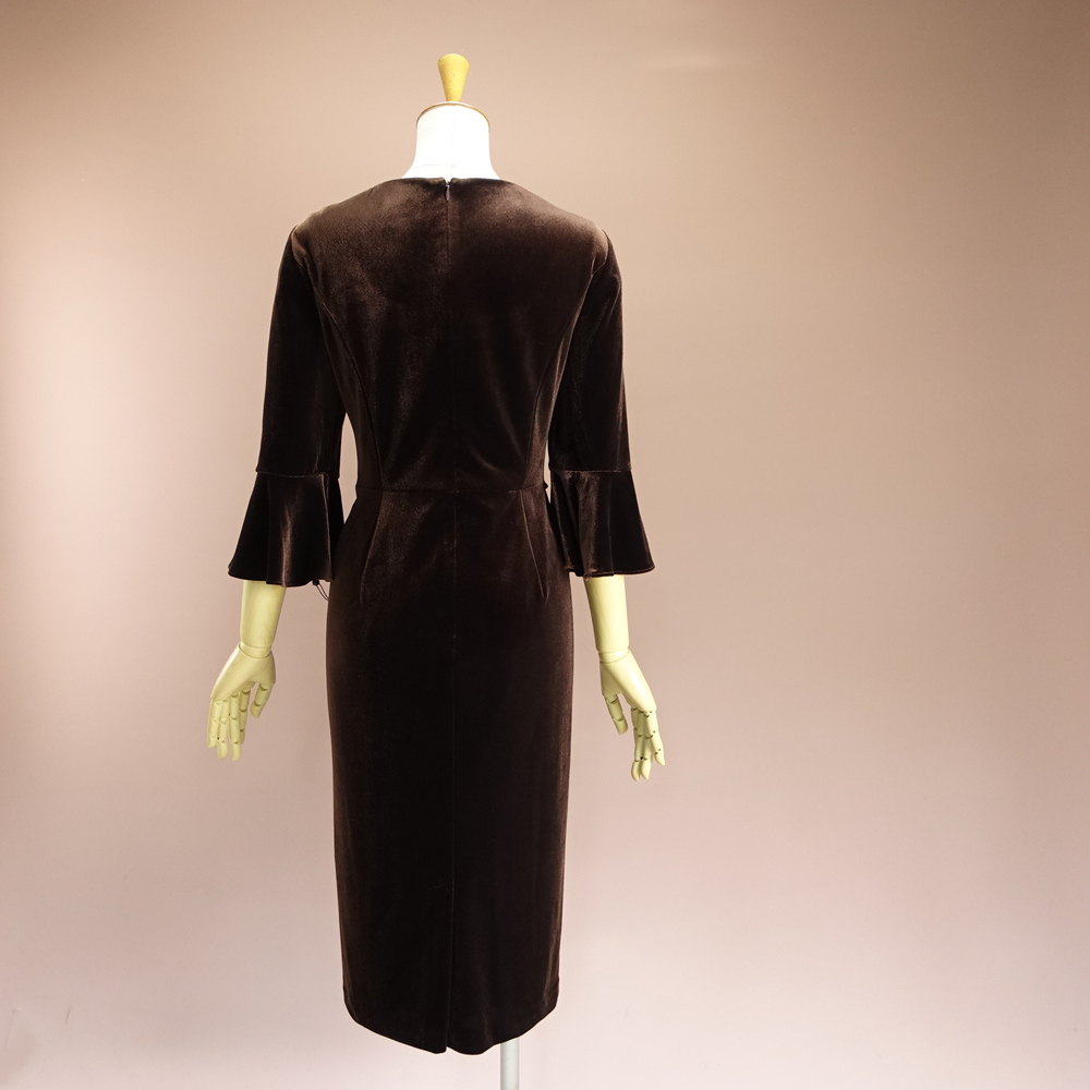 新品アドリアナパペル 8/13号 茶 チョコブラウン ベロア リボン 7分袖 ワンピース パーティ ドレス 輝31Z1503_画像5