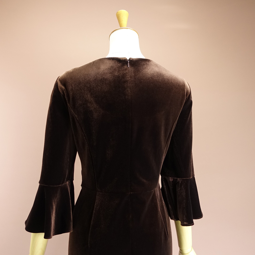 新品アドリアナパペル 8/13号 茶 チョコブラウン ベロア リボン 7分袖 ワンピース パーティ ドレス 輝31Z1503_画像7