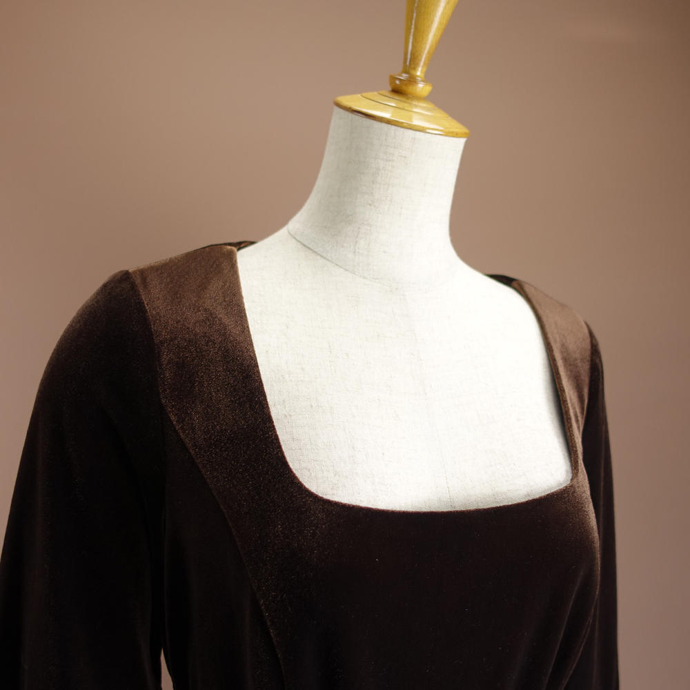 新品アドリアナパペル 8/13号 茶 チョコブラウン ベロア リボン 7分袖 ワンピース パーティ ドレス 輝31Z1503_画像6