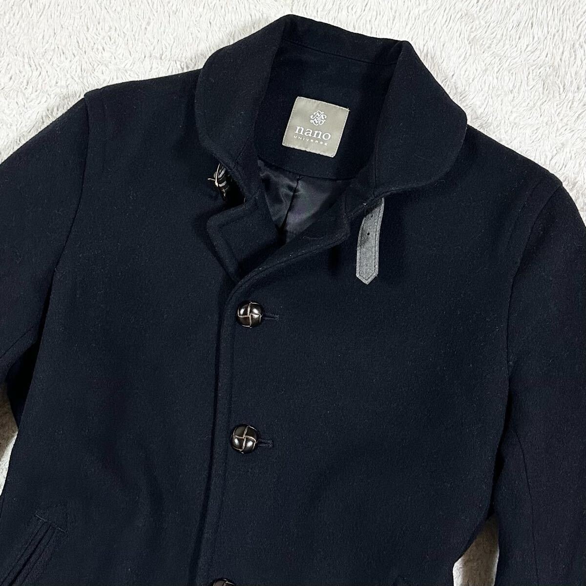 美品/ナノユニバース×サーモライト【タスマニアウール】nano universe×THERMOLITE コート ジャケット 胡桃ボタン 中綿 ネイビー 紺 M_画像3