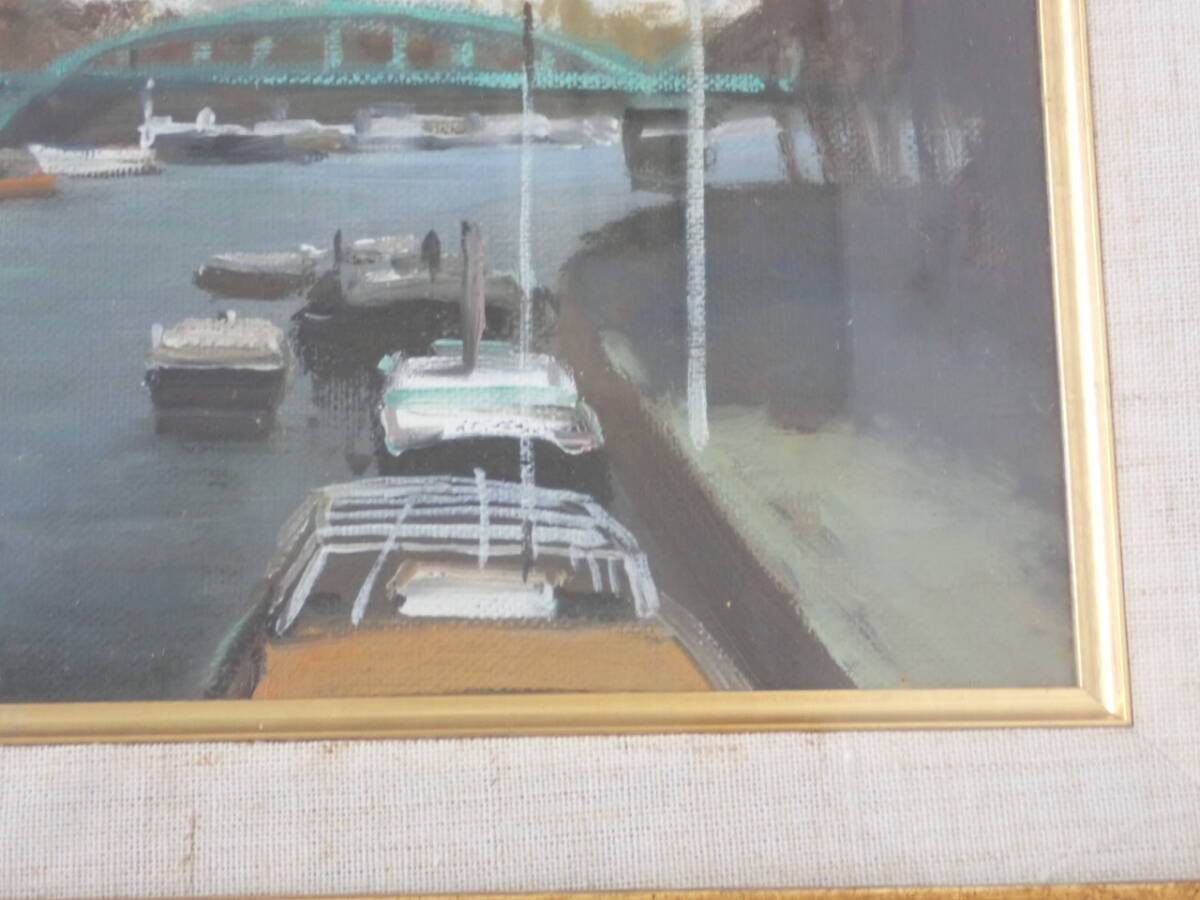 450-；（真作） 内田晃 「晩秋のセーヌ」 油彩 F3号 裸婦 大調和会委員 風景画 額装品 ★_画像6