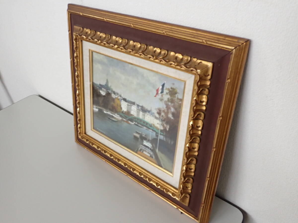 450-；（真作） 内田晃 「晩秋のセーヌ」 油彩 F3号 裸婦 大調和会委員 風景画 額装品 ★_画像2