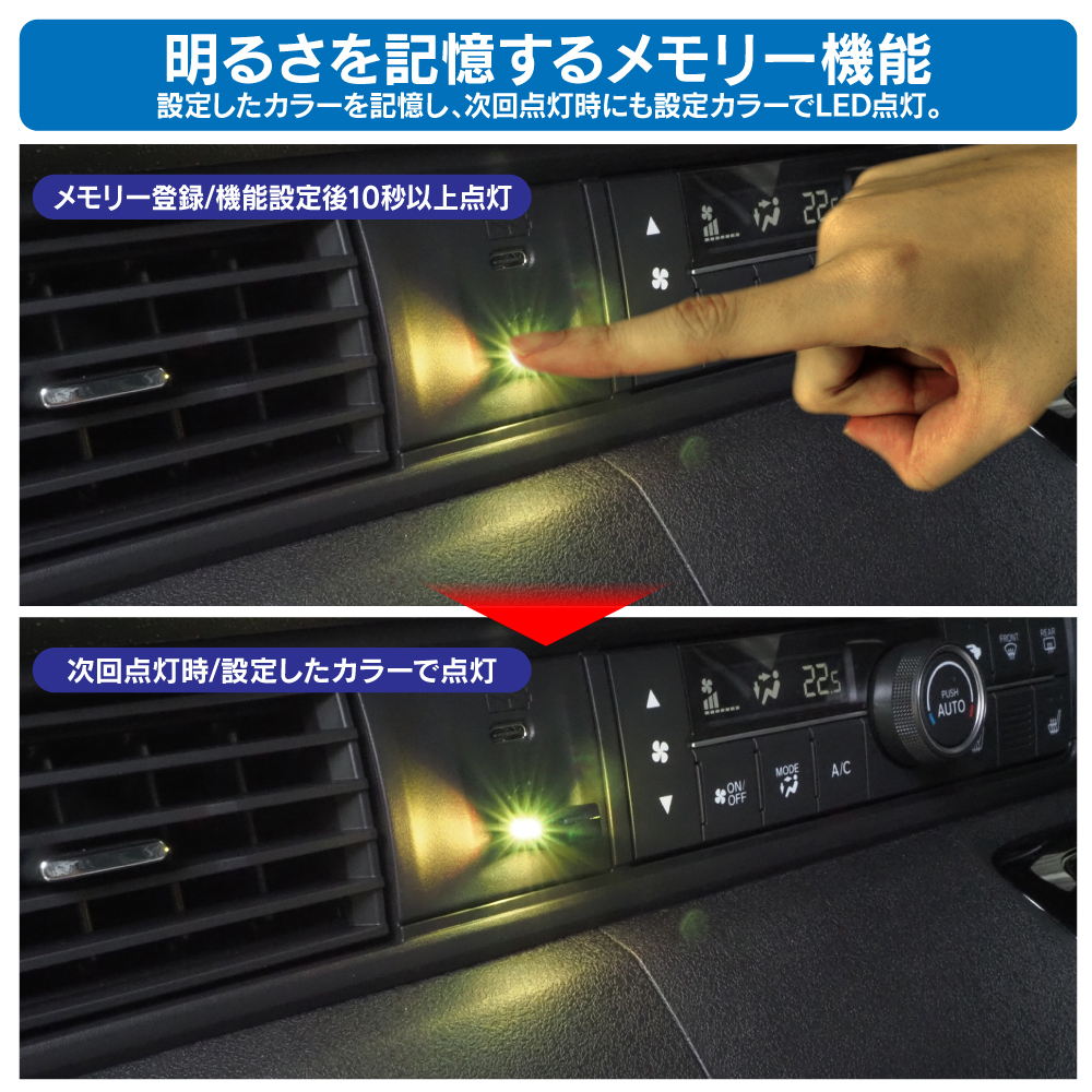 Type-A LEDライト 8色 LEDイルミネーションライト 車内 車載 USBライト 照射方向切替 首振り 2個セット_画像5