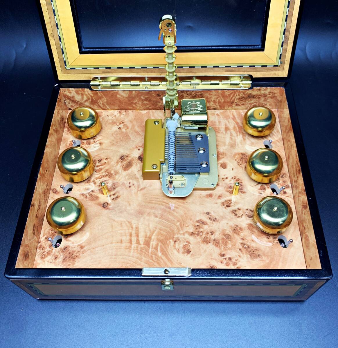 [ анимация есть редкость ] Mr. Рождество 6 bell музыкальная шкатулка диск 16 листов Mr. Christmas Grand Bell Grand bell из дерева Vintage редкость искривление 