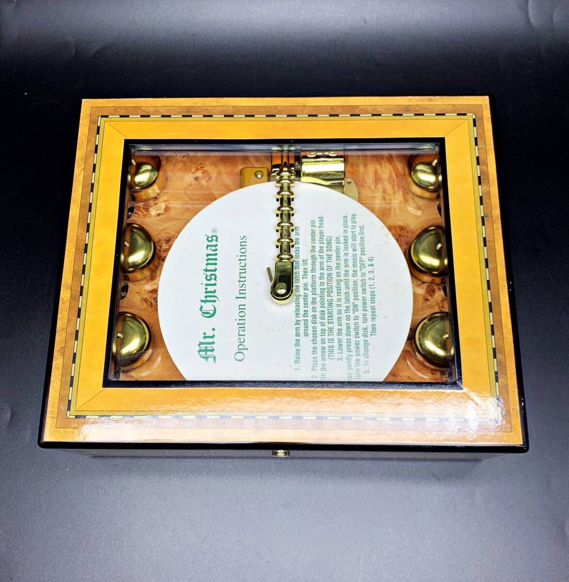 [ анимация есть редкость ] Mr. Рождество 6 bell музыкальная шкатулка диск 16 листов Mr. Christmas Grand Bell Grand bell из дерева Vintage редкость искривление 