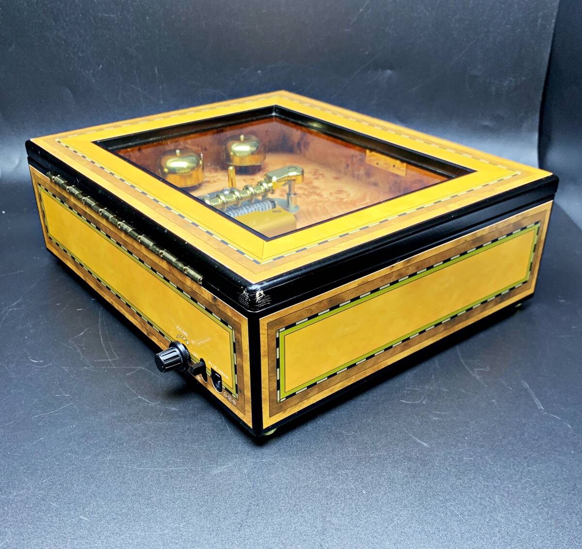 [ анимация есть редкость ] Mr. Рождество 6 bell музыкальная шкатулка диск 16 листов Mr. Christmas Grand Bell Grand bell из дерева Vintage редкость искривление 