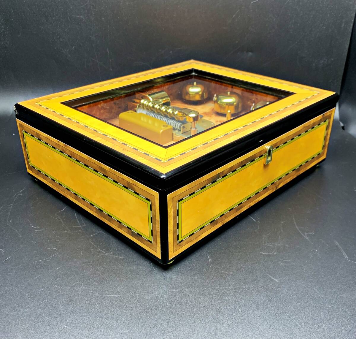 [ анимация есть редкость ] Mr. Рождество 6 bell музыкальная шкатулка диск 16 листов Mr. Christmas Grand Bell Grand bell из дерева Vintage редкость искривление 