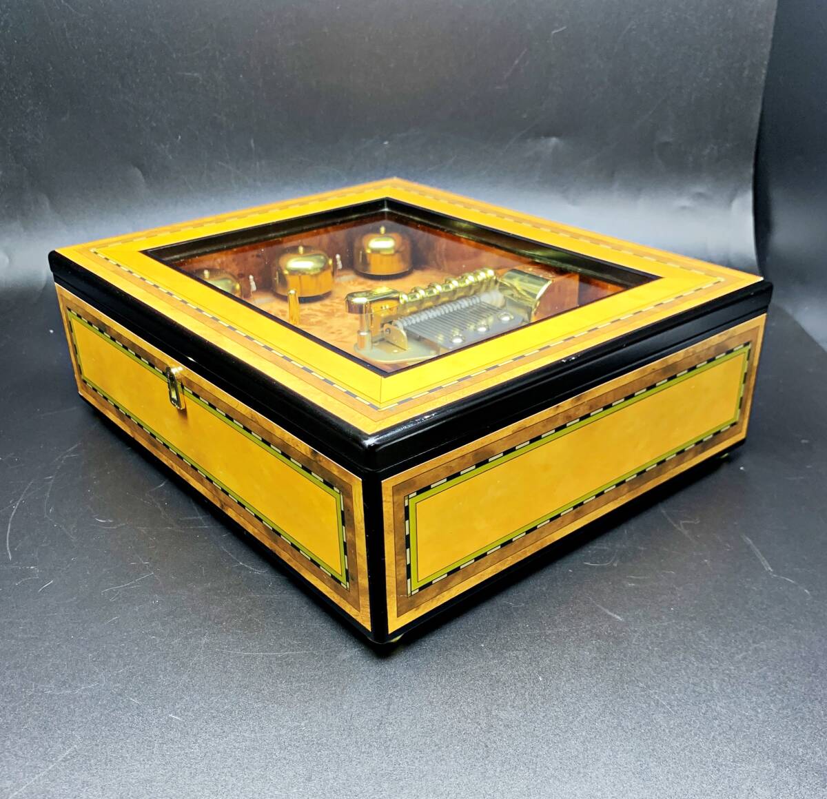 [ анимация есть редкость ] Mr. Рождество 6 bell музыкальная шкатулка диск 16 листов Mr. Christmas Grand Bell Grand bell из дерева Vintage редкость искривление 