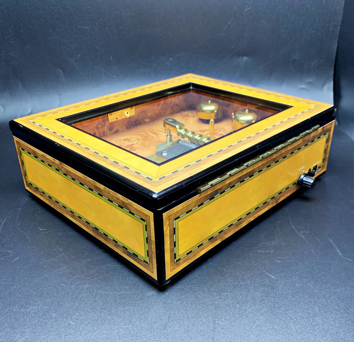 [ анимация есть редкость ] Mr. Рождество 6 bell музыкальная шкатулка диск 16 листов Mr. Christmas Grand Bell Grand bell из дерева Vintage редкость искривление 