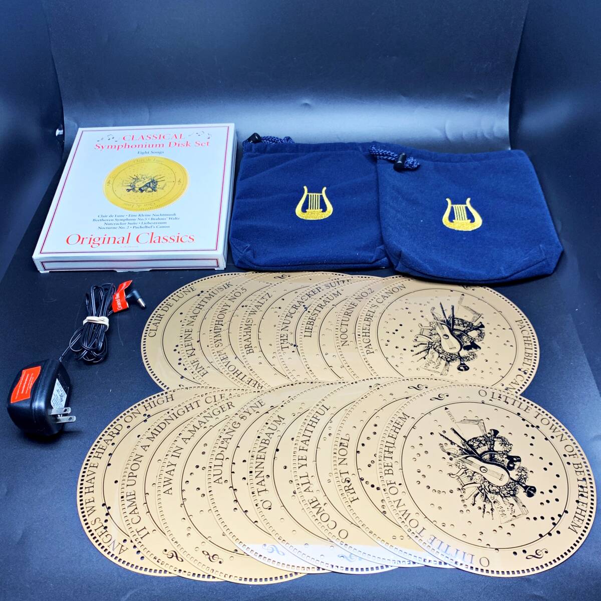 [ анимация есть редкость ] Mr. Рождество 6 bell музыкальная шкатулка диск 16 листов Mr. Christmas Grand Bell Grand bell из дерева Vintage редкость искривление 