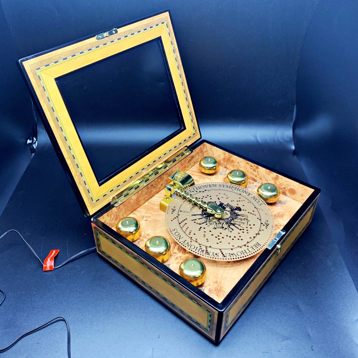 [ анимация есть редкость ] Mr. Рождество 6 bell музыкальная шкатулка диск 16 листов Mr. Christmas Grand Bell Grand bell из дерева Vintage редкость искривление 