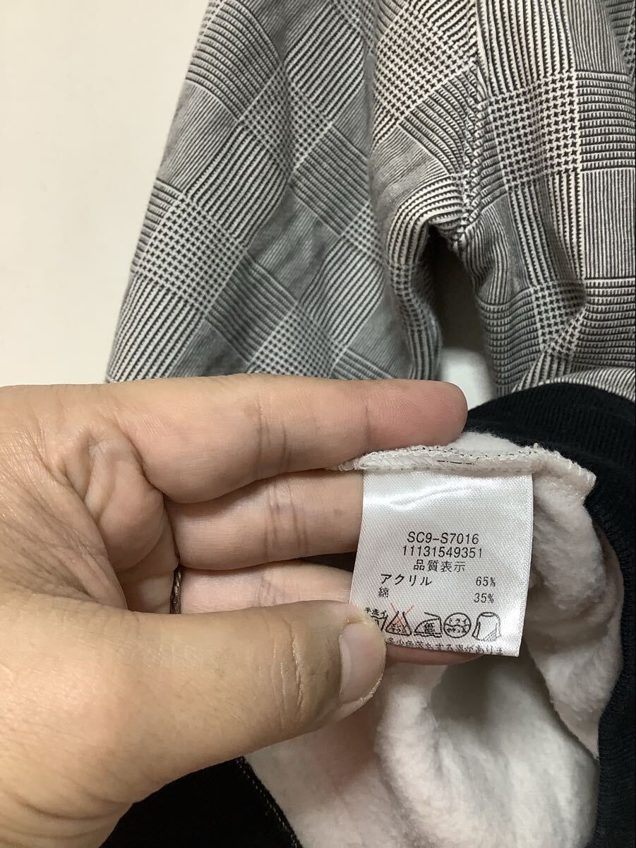 す1733 BEAMS ビームス ジップアップパーカー M グレンチェック グレー 裏起毛 斜めジップ 小さめ タイト_画像4