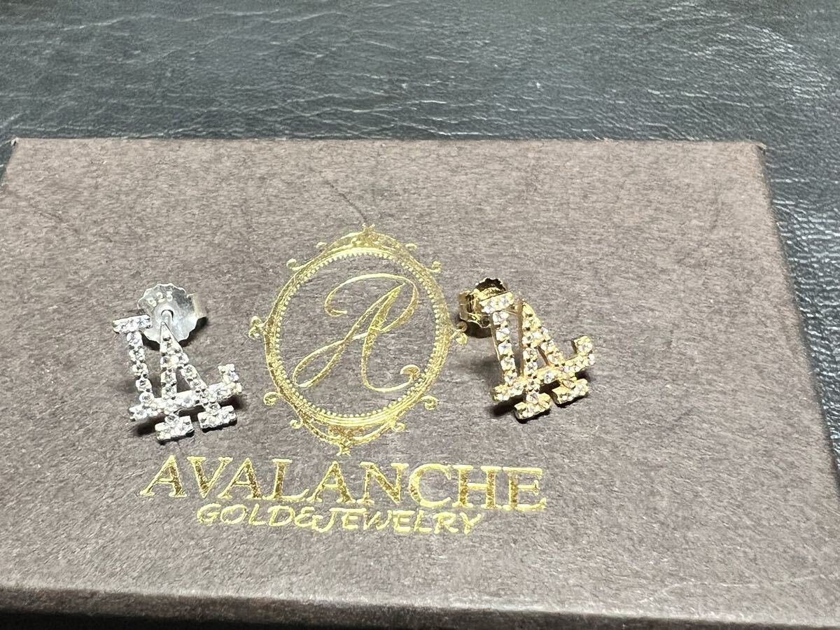本物正規品 AVALANCHE K10 925 LA ドジャース ペア ピアス ジルコニア アバランチ アヴァランチ シルバー ゴールド　10金_画像1