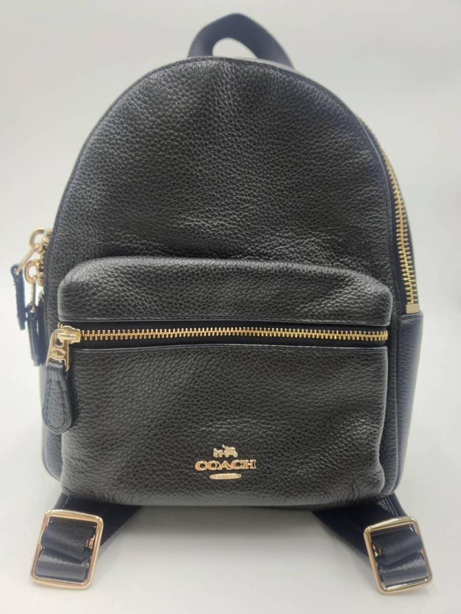 COACH コーチ F38263 ミニ リュックサック チャーリー デイパック バックパック レザー レディース ブラック系 黒 ブランド ファッション_画像1