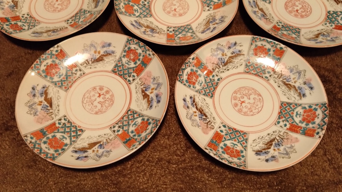 古伊万里　伊万里　色絵　華の図　中皿　菓子皿　蔵出し　５客_画像2