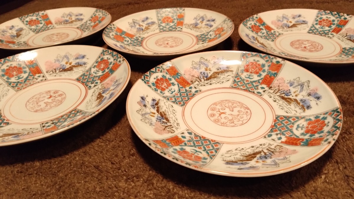 古伊万里　伊万里　色絵　華の図　中皿　菓子皿　蔵出し　５客_画像6