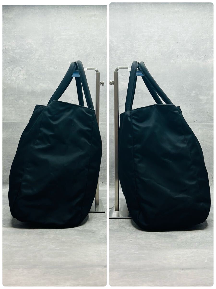 美品/大容量? PRADA プラダ メンズ ビジネス ハンドバッグ トート 三角ロゴ トライアングル プレート テスートナイロン ブラック 仕事 黒