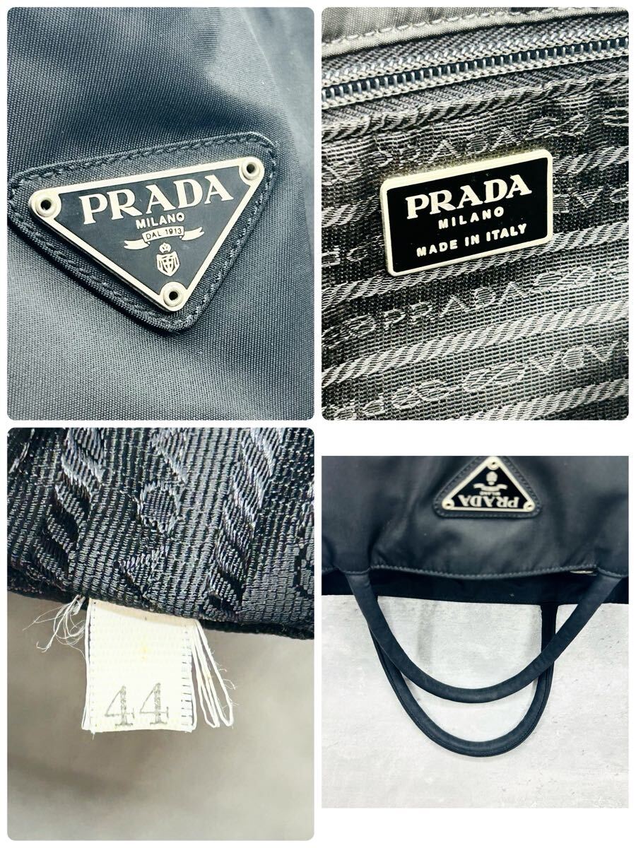 美品/大容量? PRADA プラダ メンズ ビジネス ハンドバッグ トート 三角ロゴ トライアングル プレート テスートナイロン ブラック 仕事 黒