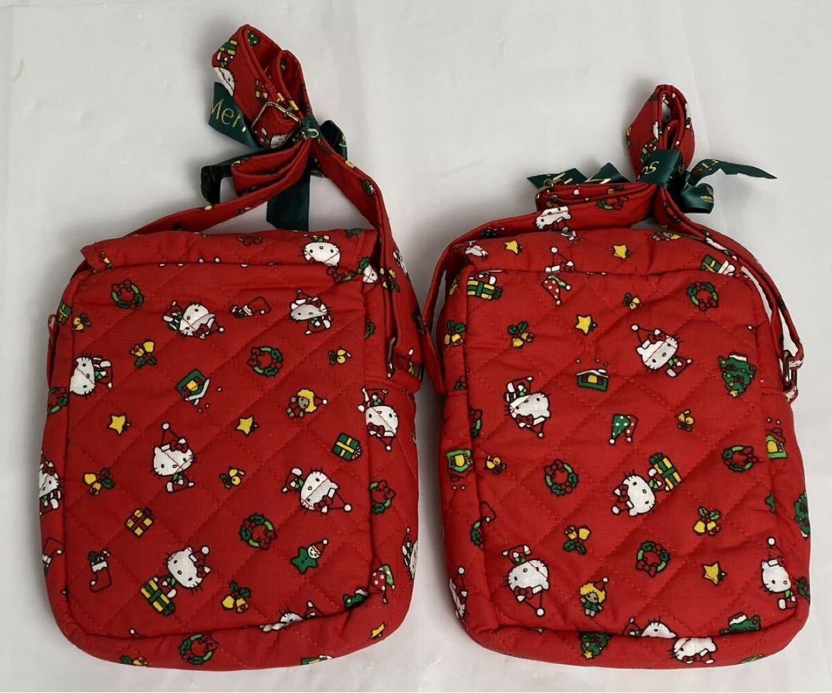 M 中古品/未使用】HELLO KITTY ハローキティ クリスマス柄 キルティング ポシェット 2点セット 送料無料 キティ レトロ バッグ 2001年_画像2