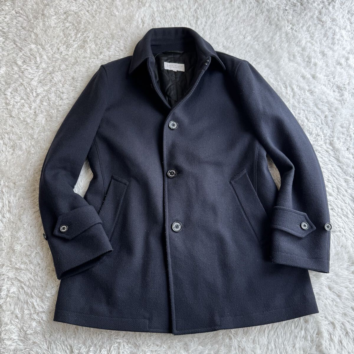 マッキントッシュ シングル Pコート 裏地 キルティング 中綿素材 ネイビー 36 S～Mサイズ相当_画像2
