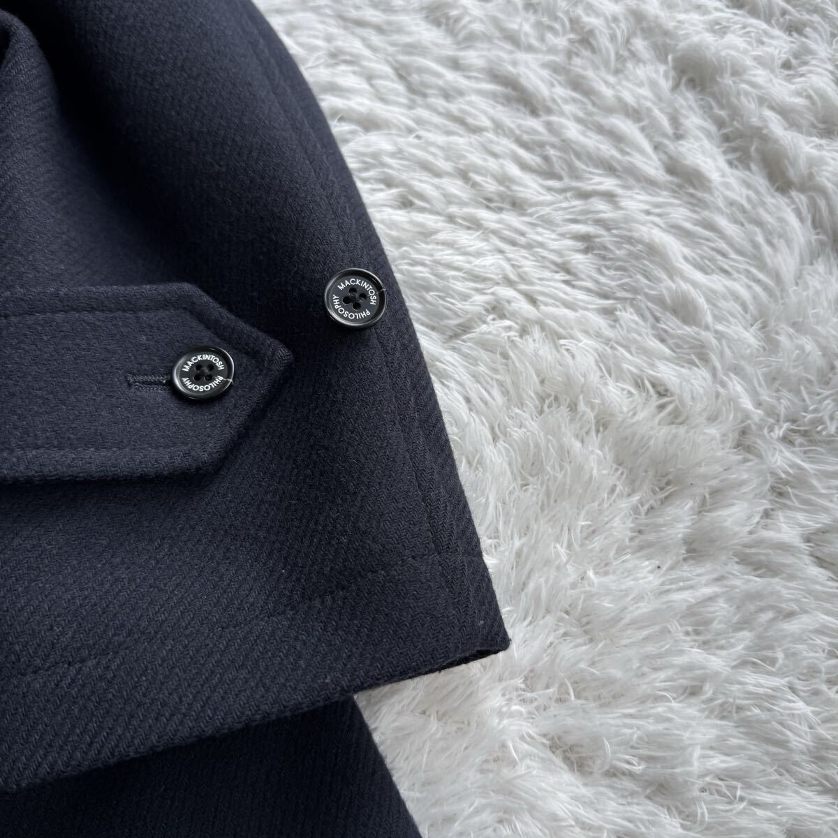 マッキントッシュ シングル Pコート 裏地 キルティング 中綿素材 ネイビー 36 S～Mサイズ相当_画像4