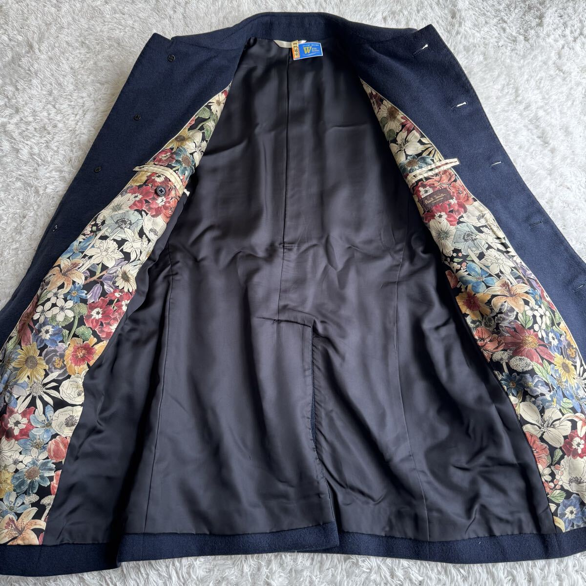【ミンク使用】 ポールスミス コレクション カシミヤ ミンク ウール コート 裏地に花柄デザイン Lサイズ 美品_画像5