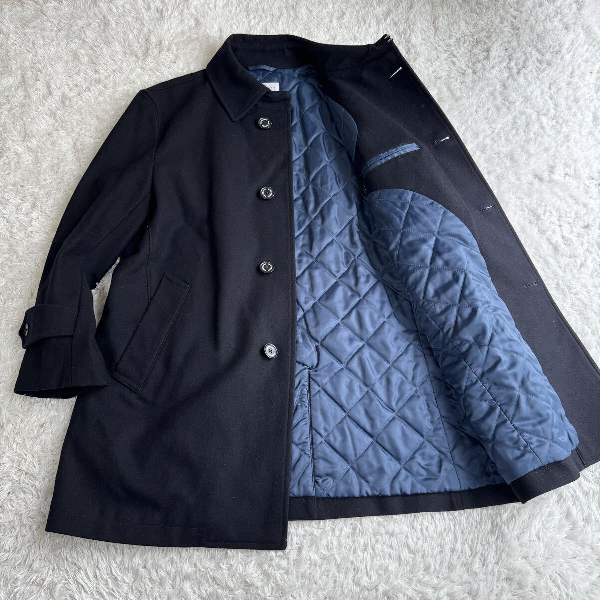 マッキントッシュ シングル コート 裏地 キルティング 中綿素材 ネイビー 40 M～Lサイズ相当_画像1